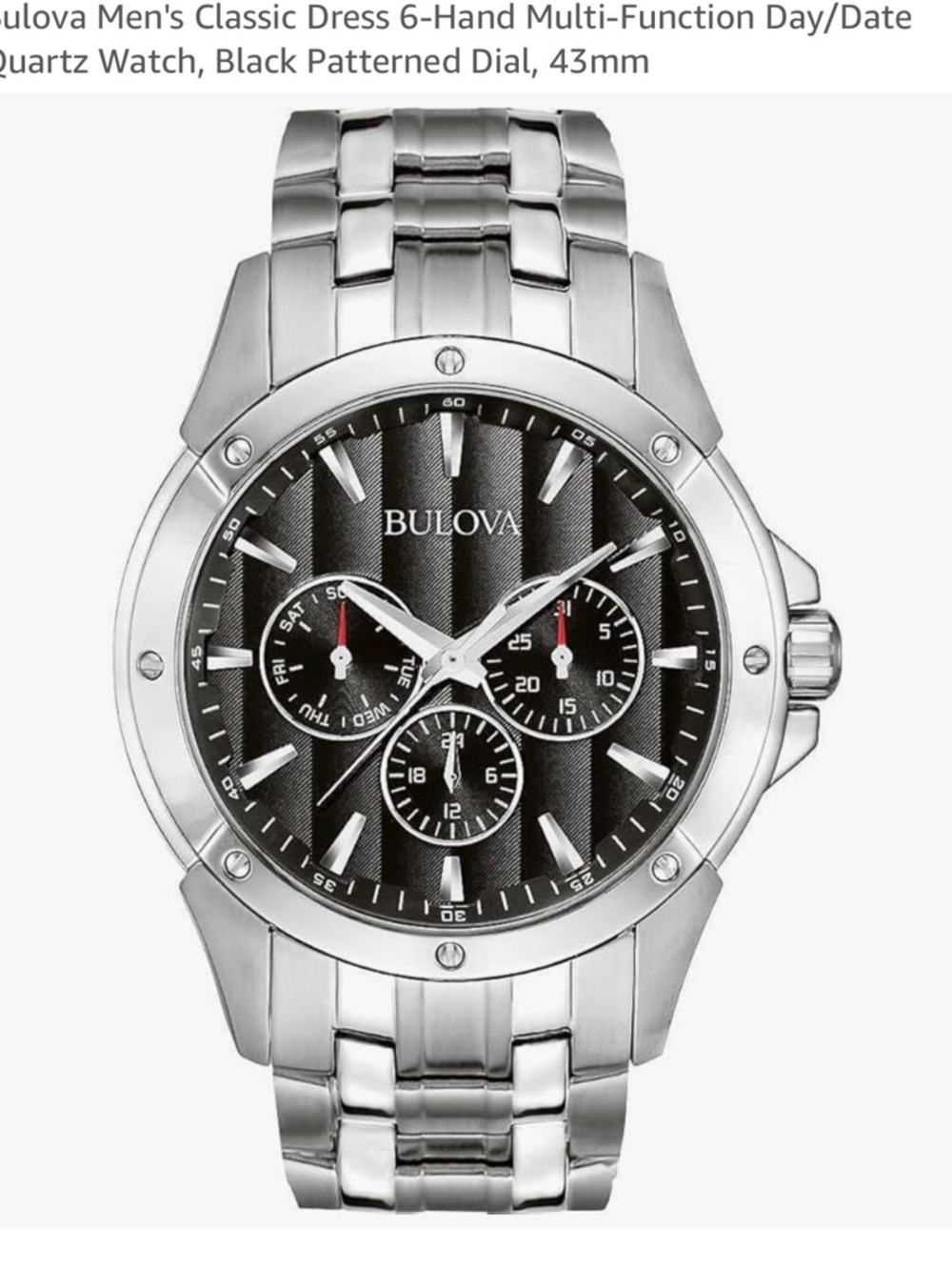 Bulova Black Wave Patterned Stainless Steel Men’s Watch